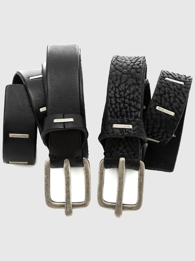 Silver Plate Staple Bison Leather Belt Black - GOLEMETH - BALAAN 4