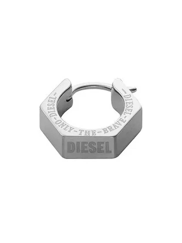 Logo Single Hoop Stainless Steel Earring Silver - DIESEL - BALAAN 2