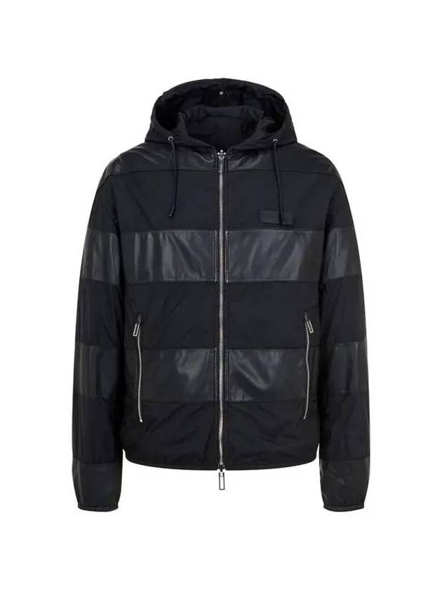 Men s nylon color combination hooded leather jacket black 270263 - EMPORIO ARMANI - BALAAN 1