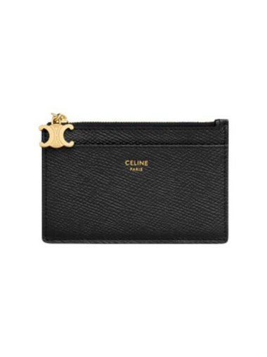 Triomphe Charms Zipper Grained Calfskin Card Wallet Black - CELINE - BALAAN 1