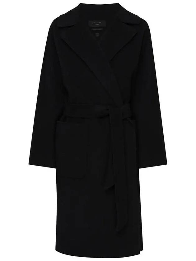 Robo Wrap Satin Wool Singe Coat Black - MAX MARA - BALAAN 2