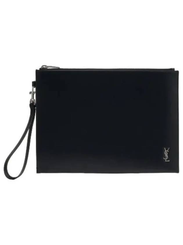 Mini Monogram Zipper Tablet Pouch Black Bag - SAINT LAURENT - BALAAN 1