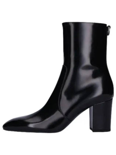 Glazed Leather Betty Ankle Boots Black - SAINT LAURENT - BALAAN 1