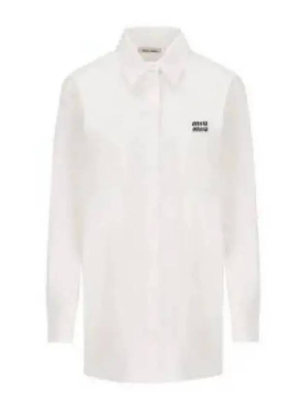 Chest Logo Populin Cotton Shirt White - MIU MIU - BALAAN 2