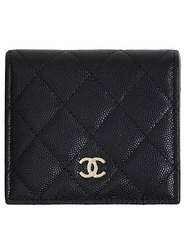 Classic Gold Hardware CC Logo Grained Calfskin Half Wallet Black - CHANEL - BALAAN 1