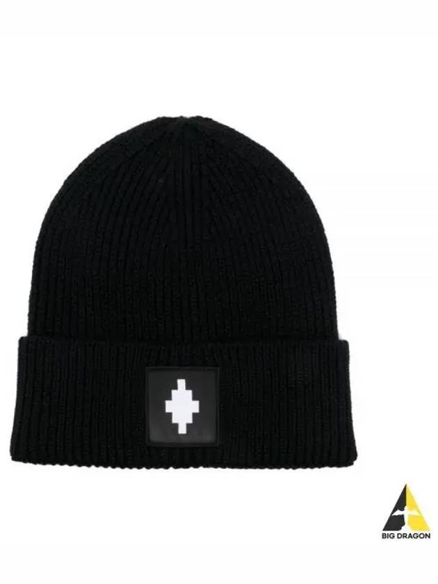 Logo Patch Ribbed Wool Beanie Black - MARCELO BURLON - BALAAN 2