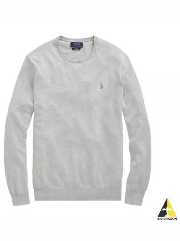 Embroidered Logo Crew Neck Knit Top Grey - POLO RALPH LAUREN - BALAAN 2