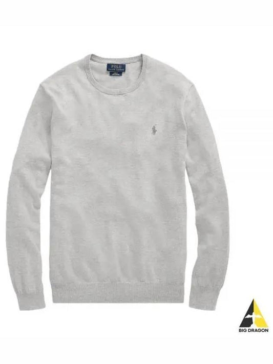 Embroidered Logo Crew Neck Knit Top Grey - POLO RALPH LAUREN - BALAAN 2