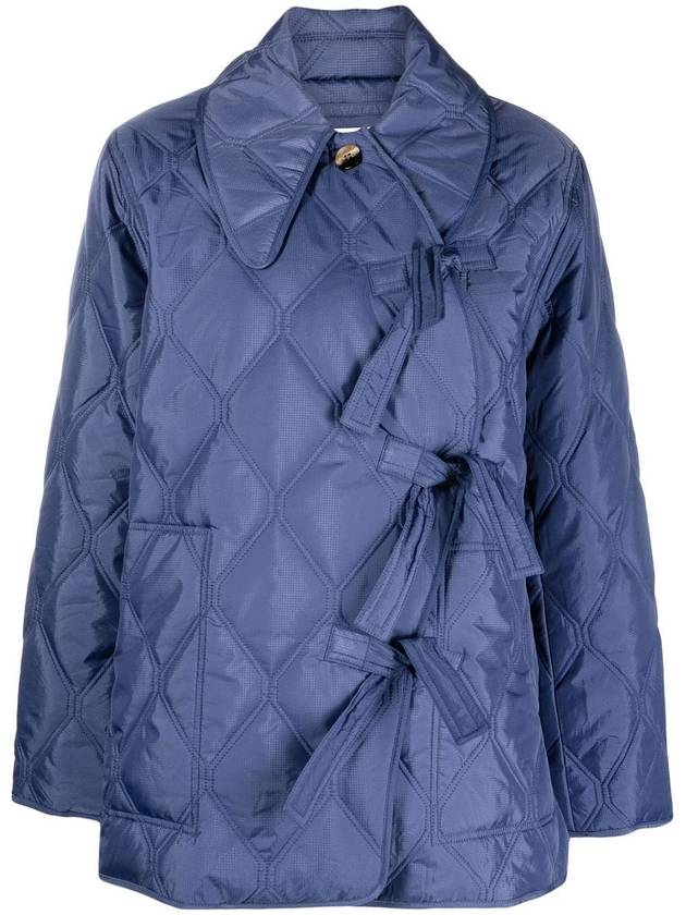 Women s Ripstop Quilted Asymmetrical Padding Gray Blue - GANNI - BALAAN 1