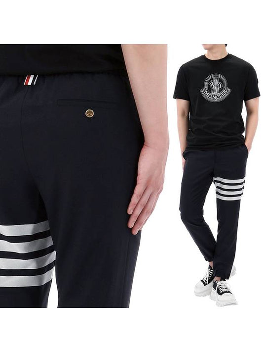 Plain Weave 4-Bar Elastic Waist Track Pants Black - THOM BROWNE - BALAAN 2