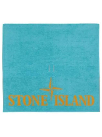 Cotton Terry Logo Beach Towel Blue - STONE ISLAND - BALAAN 2