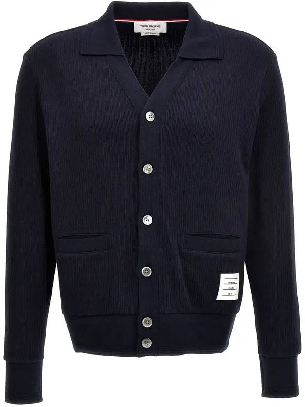 Logo Patch Rib Cardigan Navy - THOM BROWNE - BALAAN 3