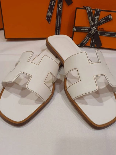 Oran Calfskin Slippers Blanc - HERMES - BALAAN 2