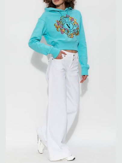 Versace Jeans Couture Sweatshirt With Print And Shimmering Sequins, Women's, Blue - VERSACE - BALAAN 2