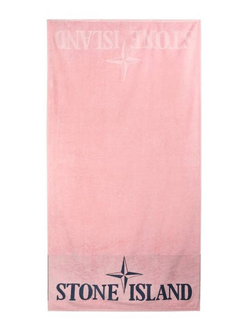 Cotton Terry Logo Beach Towel Pink - STONE ISLAND - BALAAN 1