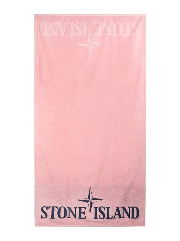 Cotton Terry Logo Beach Towel Pink - STONE ISLAND - BALAAN 2