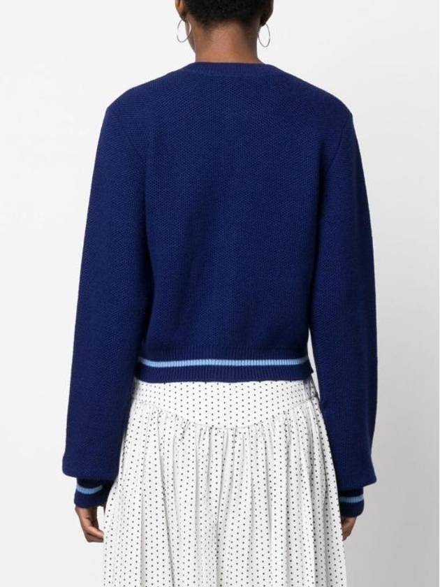 Embroidered Logo Virgin Wool Cardigan Blue - MARNI - BALAAN 5