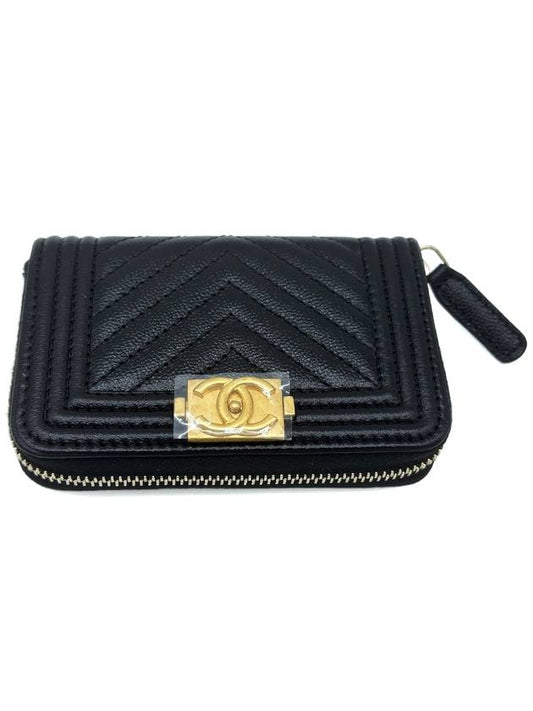 Women s Classic Boy Zipper Card Wallet Chevron Caviar Gold Metal Black A80602 B09734 94305 - CHANEL - BALAAN 1