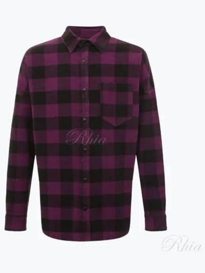 Logo Print Check Long Sleeve Shirt Purple - PALM ANGELS - BALAAN 2