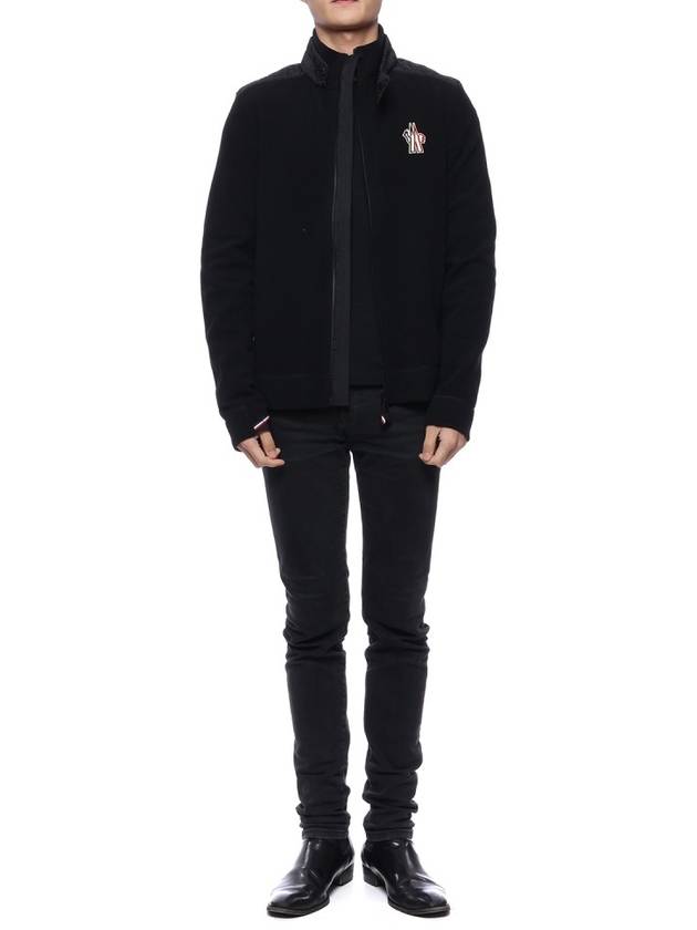 Logo Patch Fleece Zip-Up Jacket Black - MONCLER - BALAAN 4