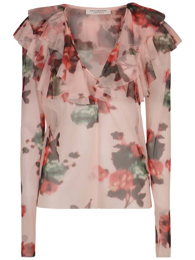 Philosophy Di Lorenzo Serafini Printed Frill Blouse - PHILOSOPHY DI LORENZO SERAFINI - BALAAN 1