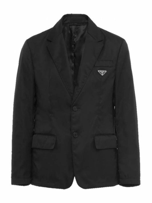 triangle logo re nylon gabardine jacket black - PRADA - BALAAN.