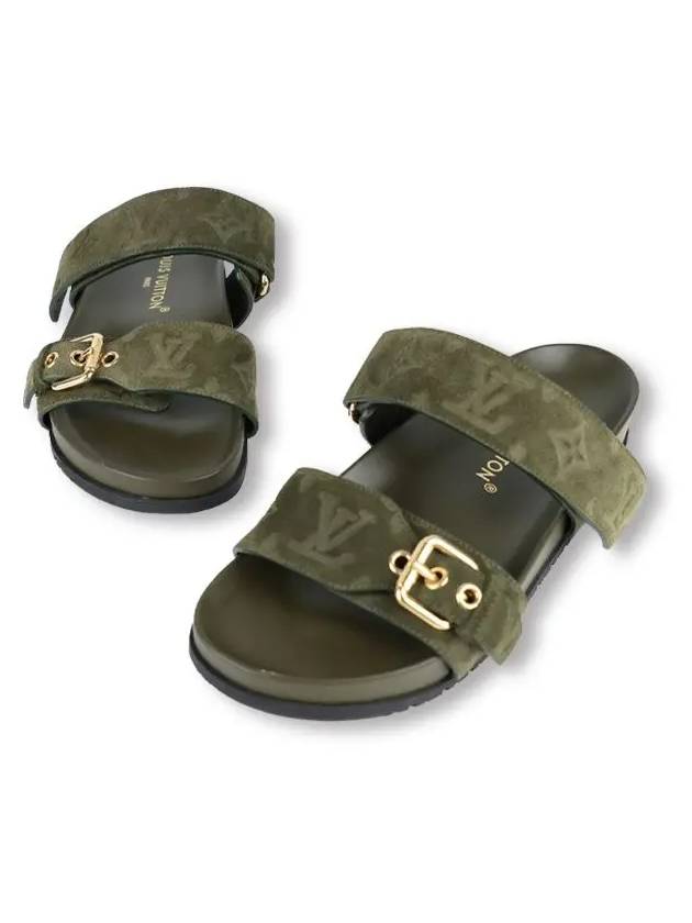 Bom Dia Flat Comfort Mule Sandals Khaki 37 1ABOYX - LOUIS VUITTON - BALAAN 1