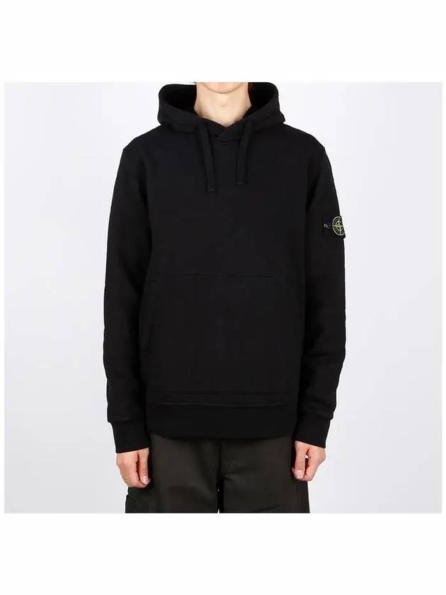 Logo Patch Cotton Fleece Hoodie Black - STONE ISLAND - BALAAN 3