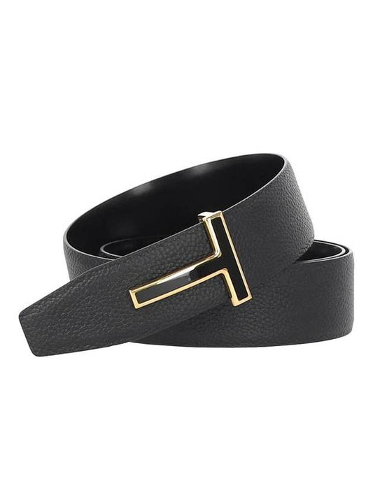 Gold T Logo Buckle Reversible Belt Black - TOM FORD - BALAAN 1
