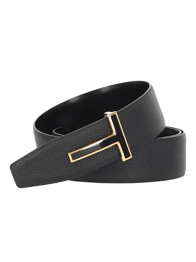 Gold T Logo Buckle Reversible Belt Black - TOM FORD - BALAAN 1