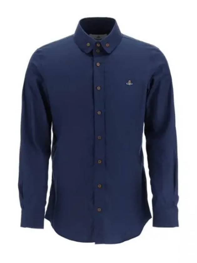 Men's Embroidered ORB Long Sleeve Shirt Navy - VIVIENNE WESTWOOD - BALAAN 2