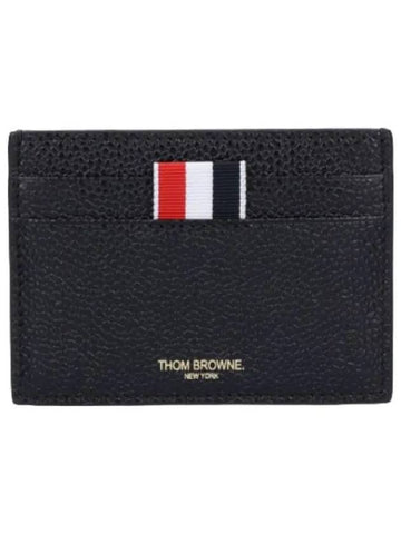 Pebble Grain Leather Double Side Card Holder Black - THOM BROWNE - BALAAN 1