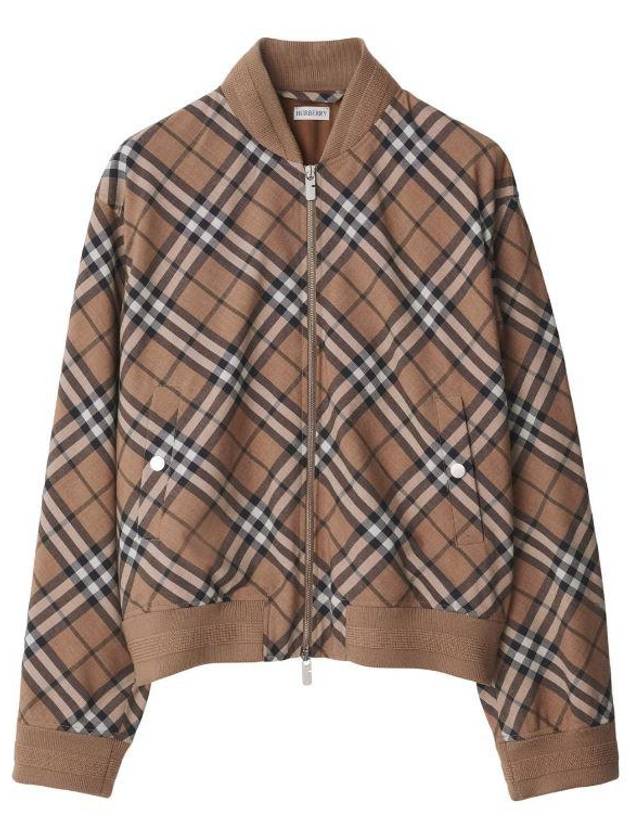 Harrington Check Wool Blend Zip-Up Jacket Brown - BURBERRY - BALAAN 3