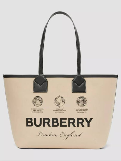 Label Print Medium London Cotton Tote Bag Beige - BURBERRY - BALAAN 2