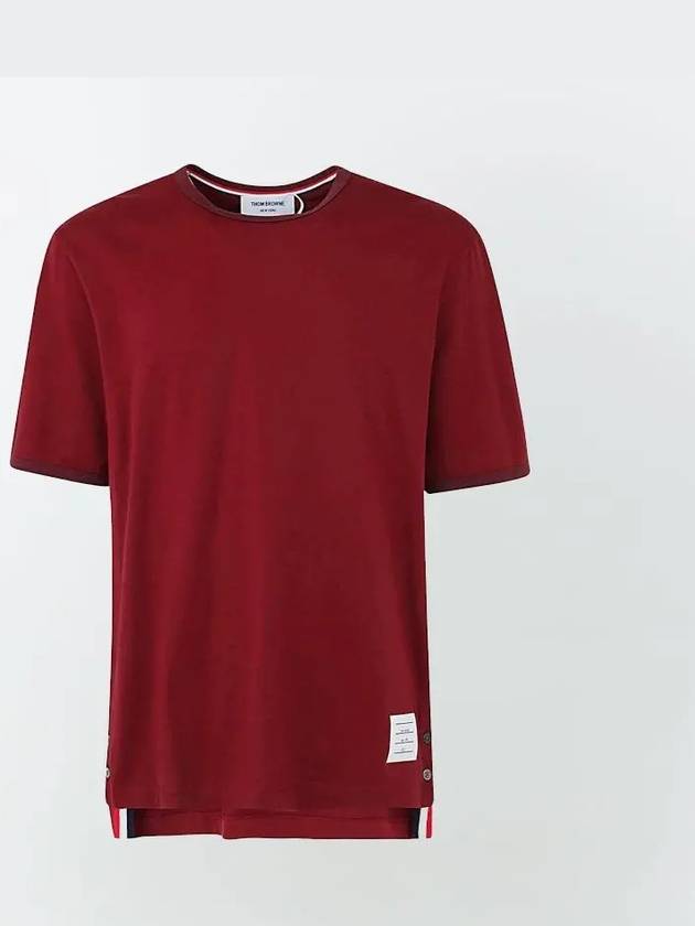 Midweight Jersey Logo Patch Short Sleeve T-Shirt Dark Red - THOM BROWNE - BALAAN 3