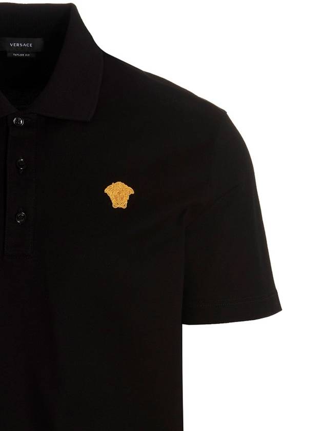 Embroidered Logo Polo Shirt Black - VERSACE - BALAAN.