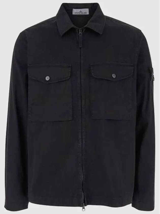 Organic Stretch Cotton Satin Long Sleeve Shirt Navy - STONE ISLAND - BALAAN 2