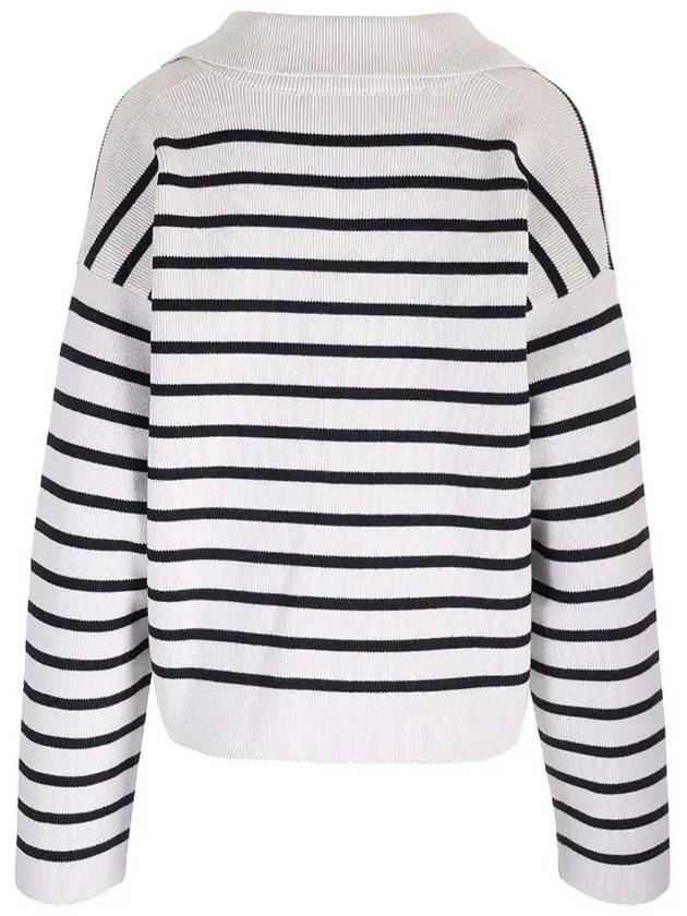 Embroidery Logo Sailor Stripe Polo Knit Top Black White - AMI - BALAAN 3