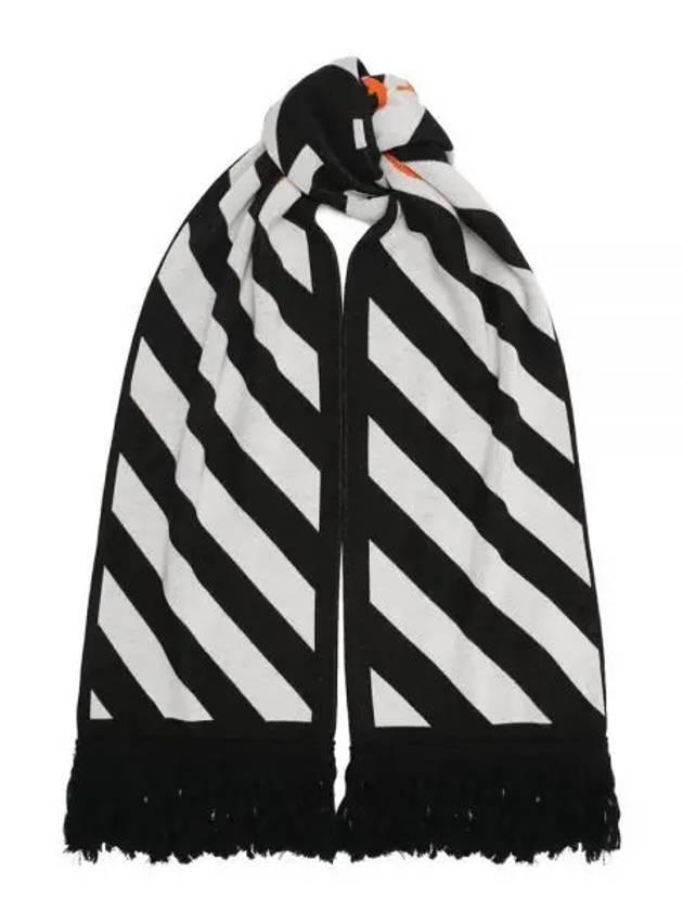 Logo Diag Stripe Wool Fringe Muffler Black - OFF WHITE - BALAAN 2