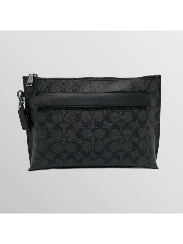 Women's Carryall Signature Canvas Clutch Bag Charcoal Black - COACH - BALAAN 3