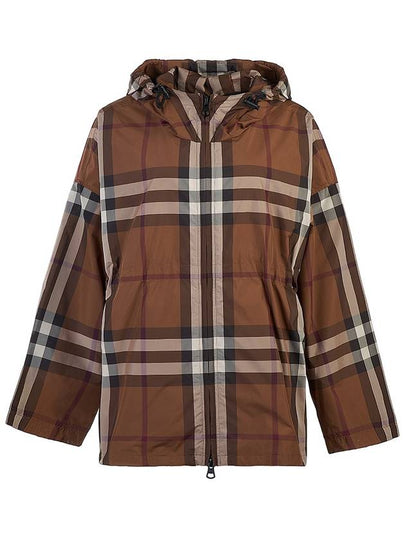 Check Hooded Jacket Dark Birch Brown - BURBERRY - BALAAN 2