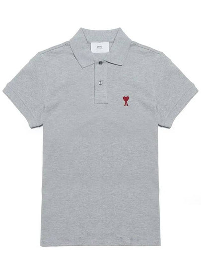 Men's Heart Logo Polo Shirt Grey - AMI - BALAAN 2