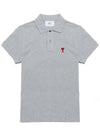 Men's Heart Logo Polo Shirt Grey - AMI - BALAAN 3