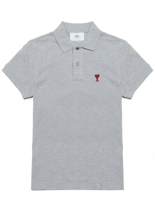 Men's Heart Logo Polo Shirt Grey - AMI - BALAAN 3