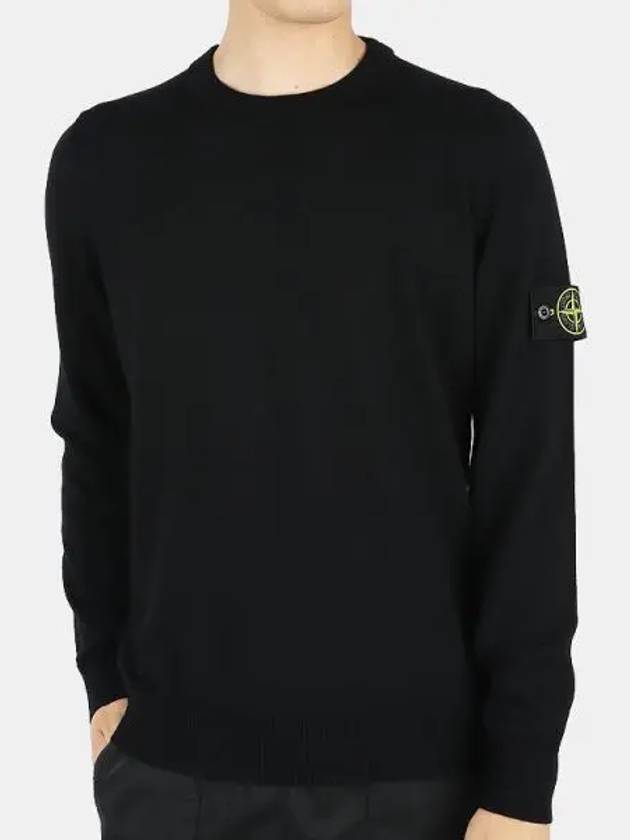 Logo Patch Round Neck Knit Top Black - STONE ISLAND - BALAAN 2