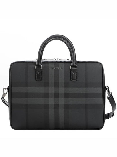 Check Print Leather Brief Case Charcoal - BURBERRY - BALAAN 2