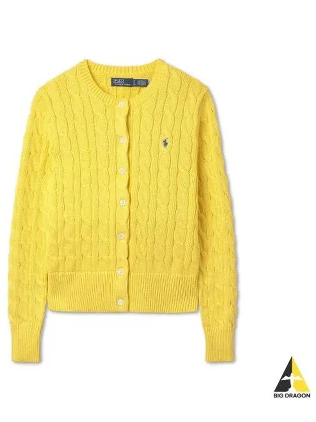 W cable knit cotton crew neck cardigan yellow - POLO RALPH LAUREN - BALAAN 1