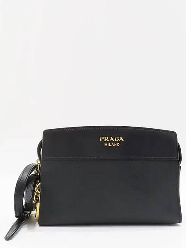 1BH043 SAFFIANO black gold logo mini square cross bag - PRADA - BALAAN 2