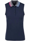 Women's Pleated Collar Sleeveless PK Shirt Navy - G/FORE - BALAAN 2