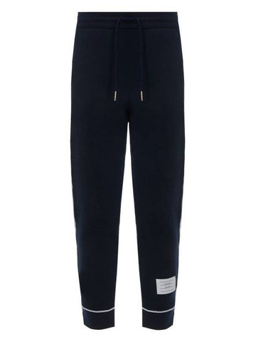 Women's Contrast Cover Stitch Mesh Back Cotton Rib Sweatpants Navy - THOM BROWNE - BALAAN 1